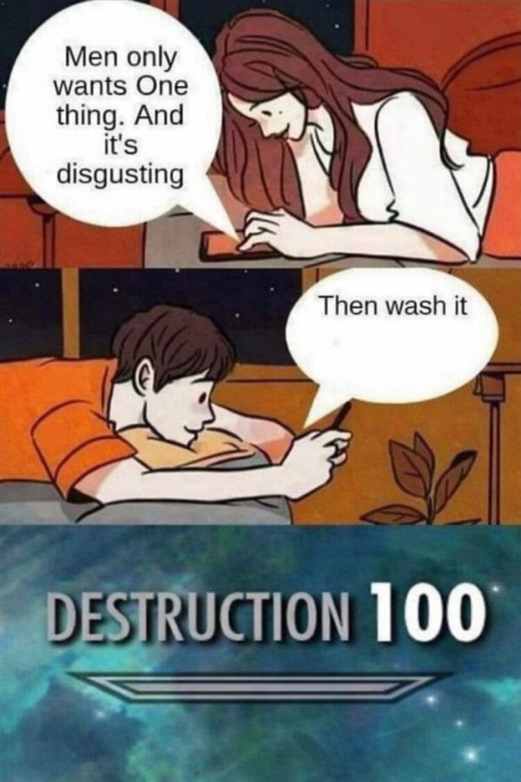When she says "Men only want one thing. And it’s disgusting" and he claps back with "Then wash it." DESTRUCTION 100 😂🔥 #savage.