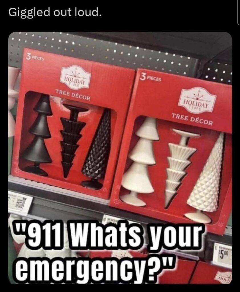 You see "Giggled out loud." over "911 Whats your emergency?" and yeah, I just snorted in public. #HolidayMood #EmergencyLaughter.