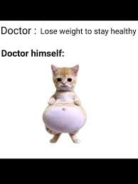 Doctor: Lose weight to stay healthy. Doctor himself: When your health guru skips leg day and everything else 😂 #doctorlife #catmemes.
