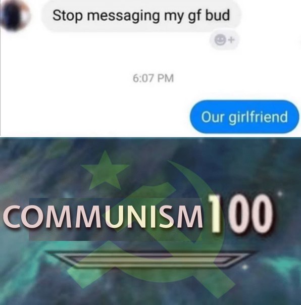 When you text her and your homie reminds you: "Our girlfriend." COMMUNISM 100 😂 #squadgoals #meme #communism.