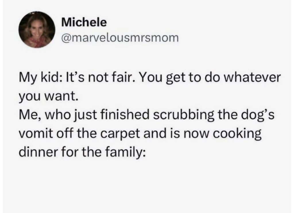 When your kid thinks being a parent means unlimited fun, but it’s 90% cleaning up and cooking. #parenting #momlife.